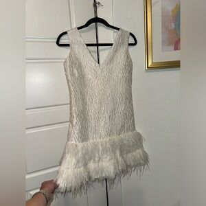 BCBG White ruffle feather dress. Size 2